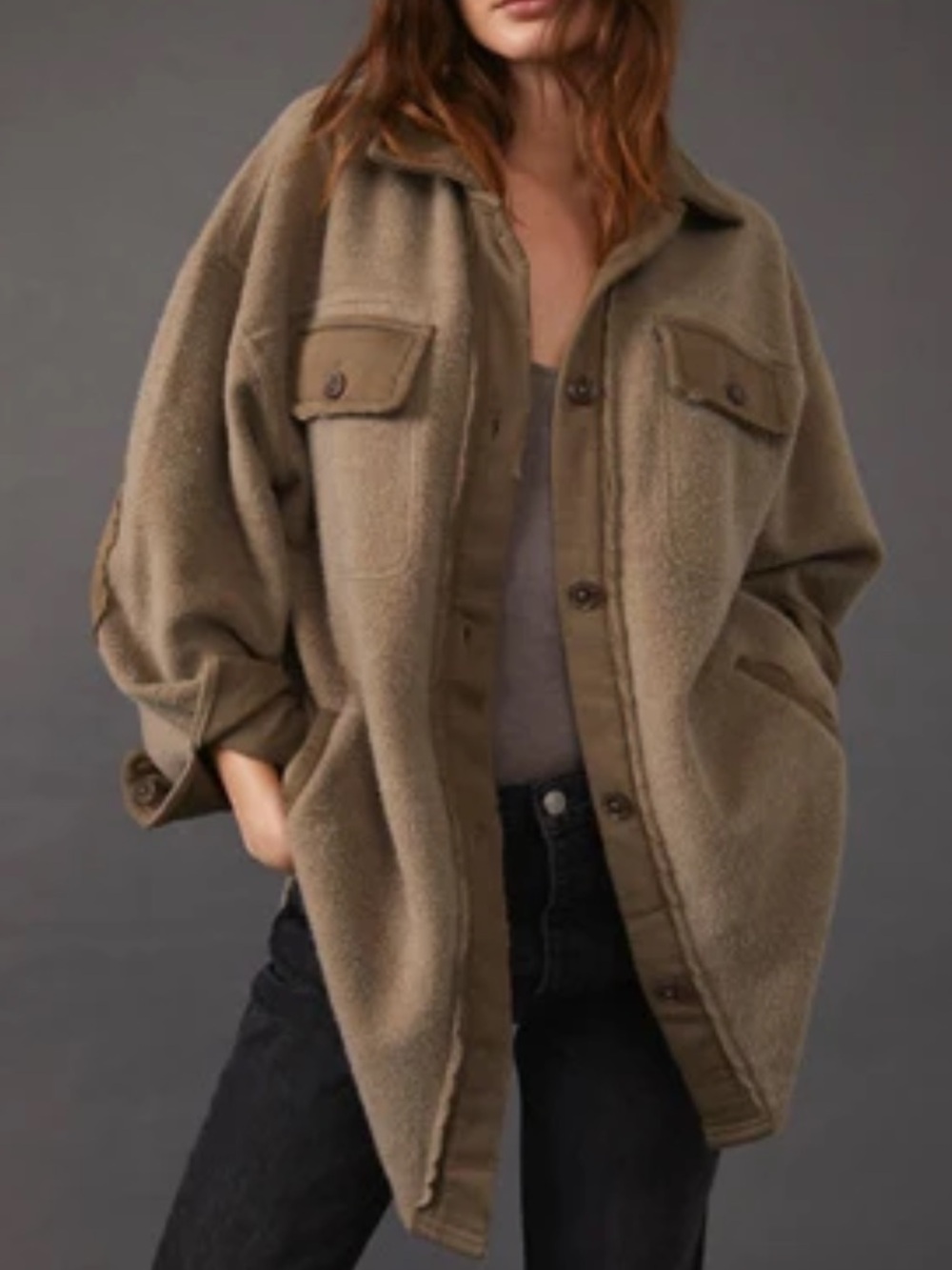 Free People Teddy Jacket in Olive